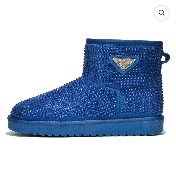 •CAPE ROBBIN• “Lindak” Rhinestone Suede Fur-Lined Booties - Blue // NIB - Picture 3 of 13